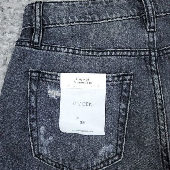 Hidden Zoey Mom Tapered Jeans Ripped High Rise Gray Busted Knee Size 25 - Picture 8 of 12